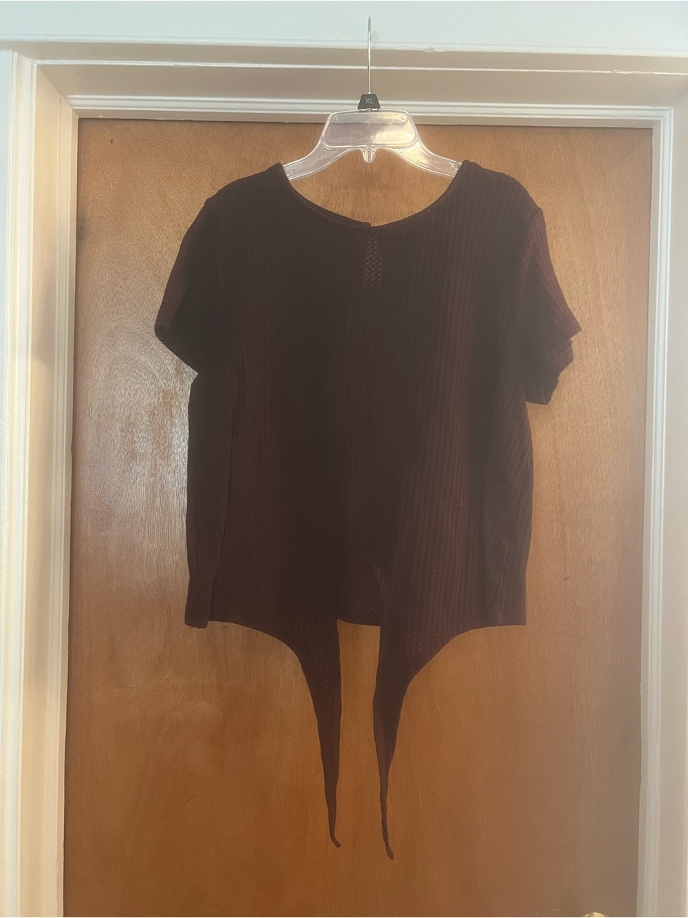 SHEIN Women’s Dark Burgundy Textured Cap Sleeve Top with Tie-Front Bottom